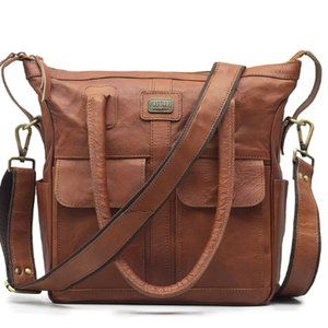 Vintage leather tote shoulder satchel bag for women handbag purse with pockets z